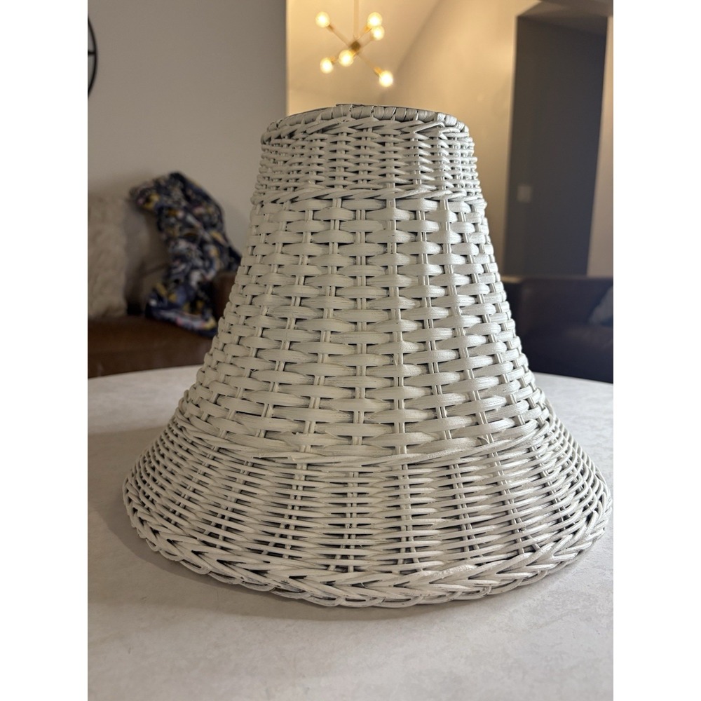 White Bell Dual Weave Wicker Rattan Lampshade Large Vintage